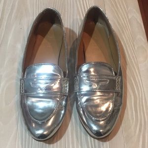 J crew mirrored metallic stacked-heel loafers